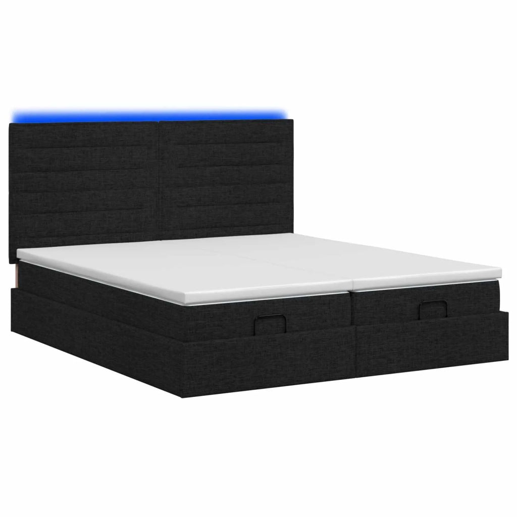 Letto Ottomano con Materasso e LED Nero 160 x 200 cm Tessuto 3458411