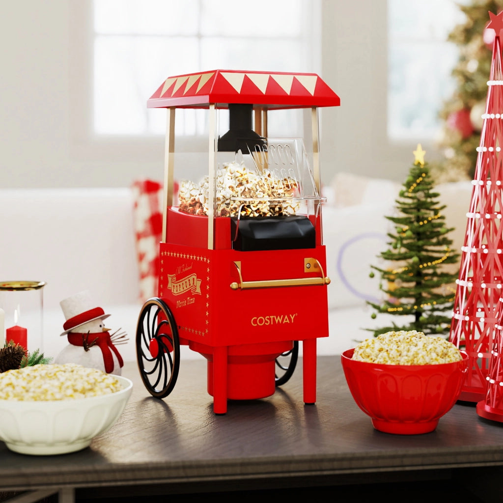 Macchina per popcorn 1200w con misurino da 67 ml per chicchi di mais, Macchina per pop corn ad aria calda design retro e portatile