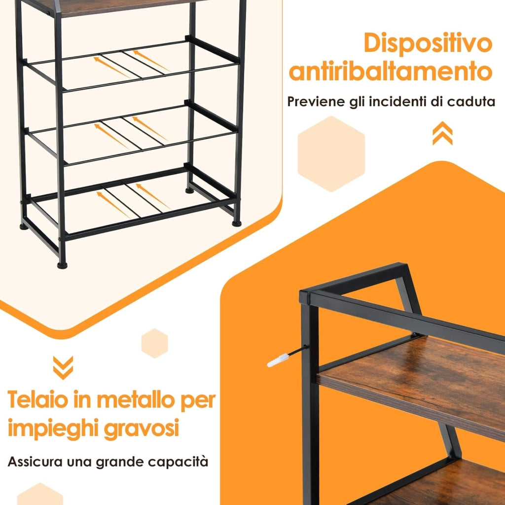 Cassettiera con 4 Cassetti in Tessuto, Mobiletto Contenitore con 2 Ripiani Aperti, Comò per Camera da Letto Armadio Soggiorno e Ingresso, Stile Industriale