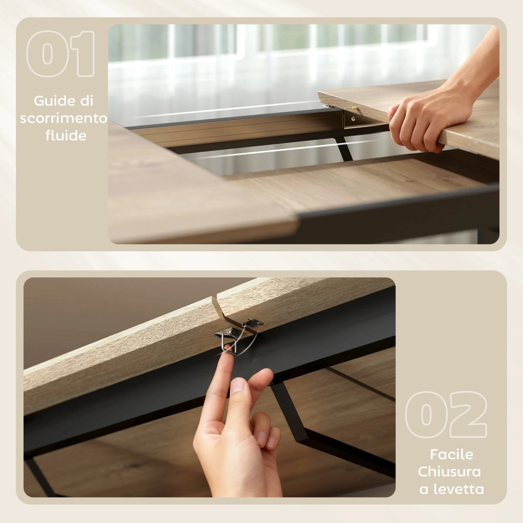 Tavolo da pranzo allungabile industriale ¨C Xylo ¨C legno e acciaio 180x80x75 cm per 6-8 persone
