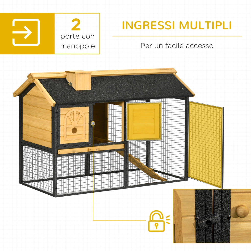 EasyComfort Conigliera da Esterno a 2 Livelli in Legno di Abete e Acciaio con Vassoio Rimovibile, 120x55.5x80 cm