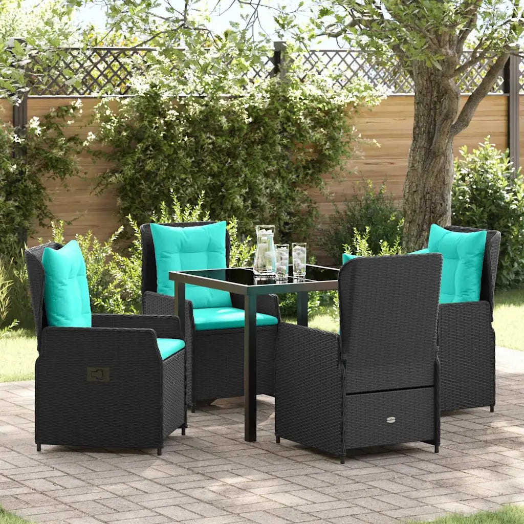 Set da Pranzo per Giardino con cuscino 5 pcs Nero Poly Rattan 3381038