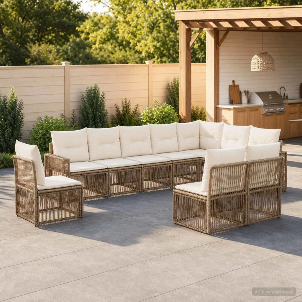 Set Divano da Giardino 10 pz Beige e Bianco Crema polyrattan 3435153