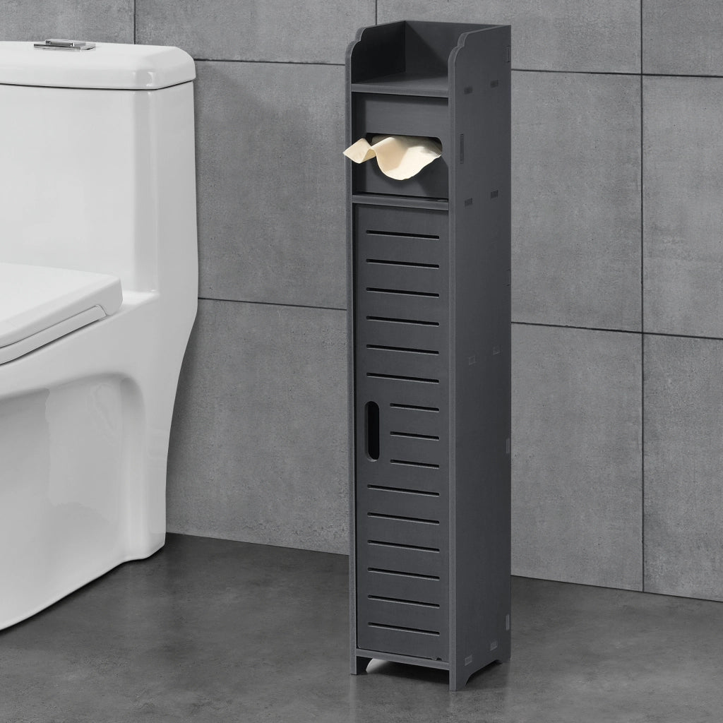 Mobiletto Contenitore Leoben da Bagno con Scomparto Porta Carta Igiencia 80 x 15 x 15 cm - Grigio Scuro [en.casa]