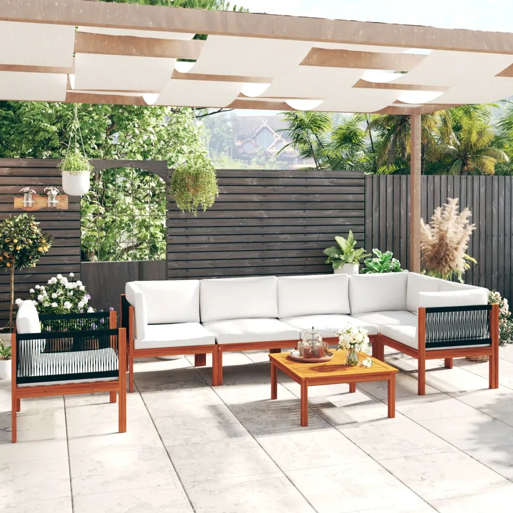 Set Divani da Giardino 7 pz con Cuscini Crema Massello Acacia cod mxl 37841