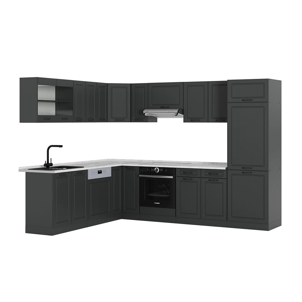 Vicco Cucina angolare completa Casa di campagna antracite/antracite 227 x 287 cm , PL Marmo