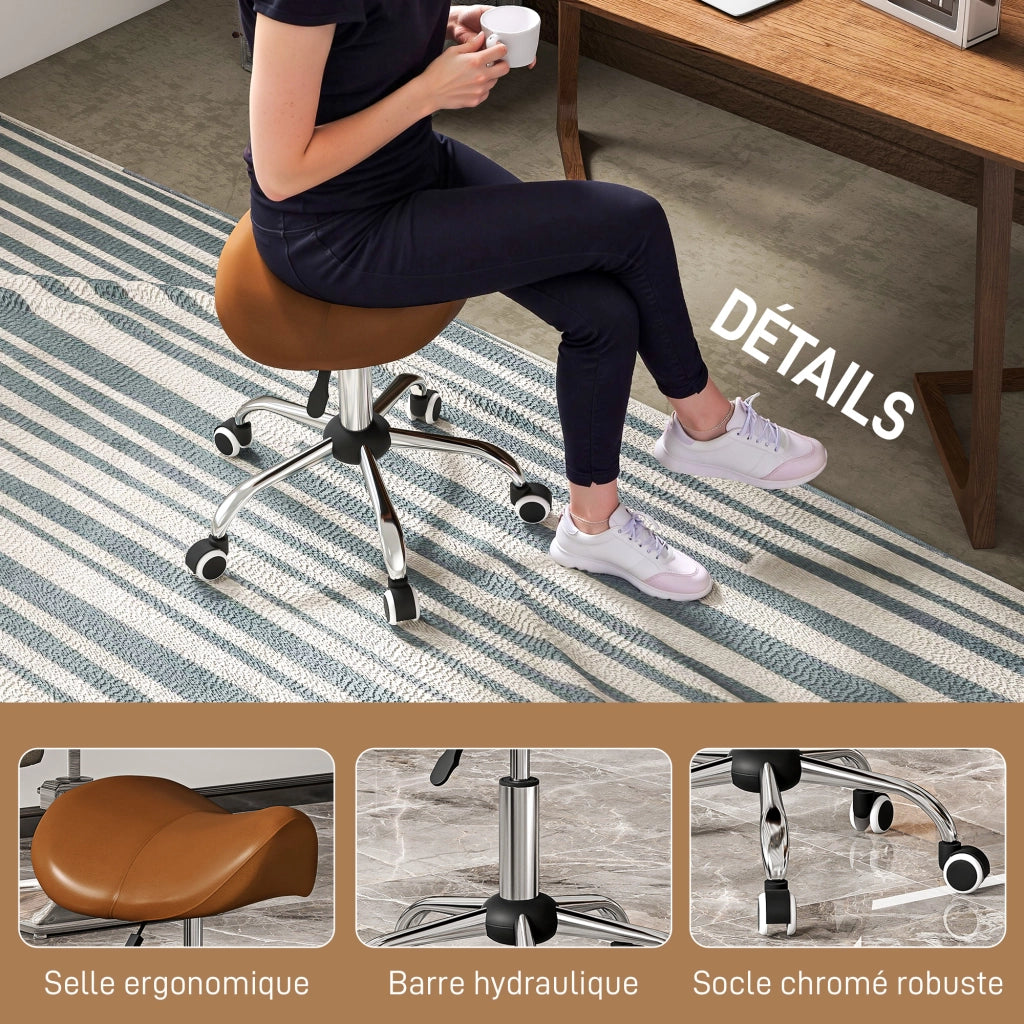 Sgabello da lavoro con rotelle e sella ergonomica ¨C zephmum ¨C marrone 52x53x49-61cm