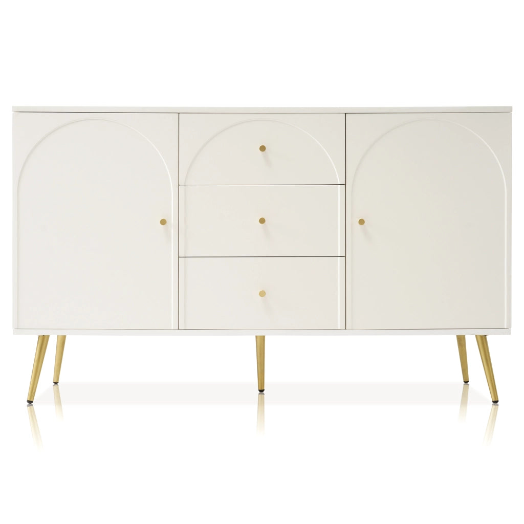 Cassettiera con 2 ante e 3 cassetti, colore crema bianco, con ripiano regolabile, H84/B140/T40 cm