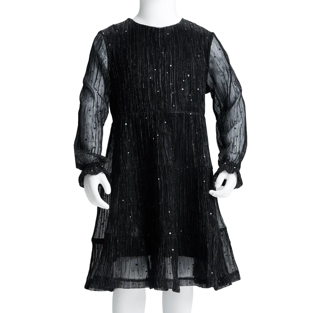 Abito per Bambine a Maniche Lunghe Nero 128 CFW1719526