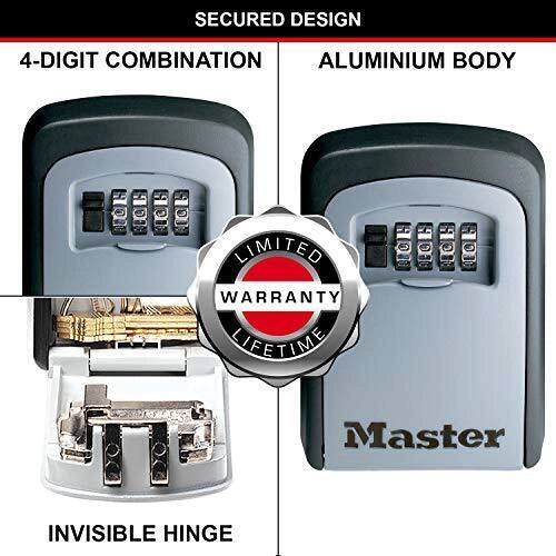 MASTER LOCK 5401EURD Cassaforte per chiavi con serratura a combinazione numerica regolabile a 4 cifre resistente agli agenti atmosferici colore Grigio