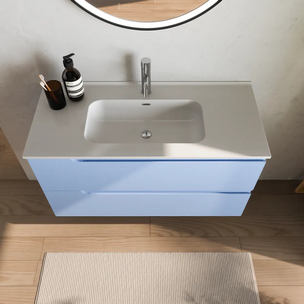 Mobile bagno sospeso 100 cm due cassetti carta da zucchero con lavabo | Ardenne