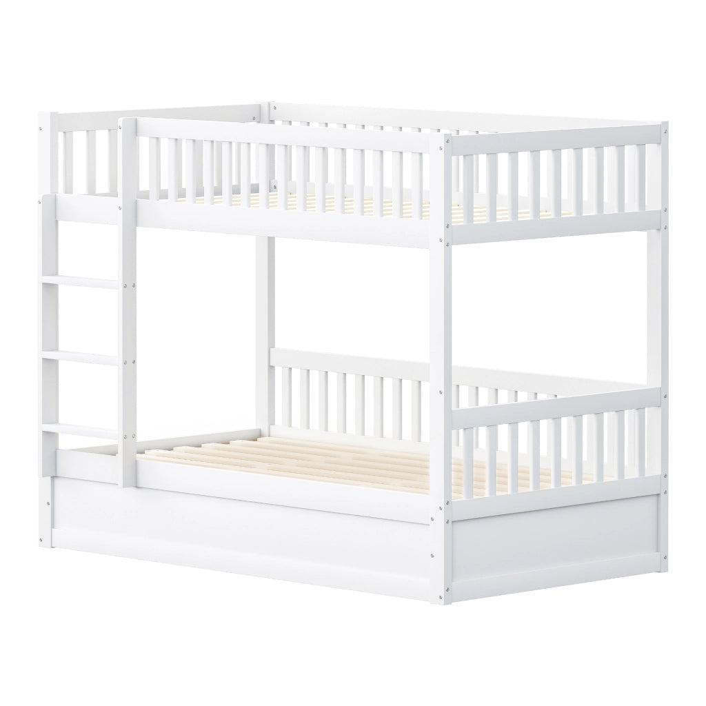 Letto a Castello 90x200 cm con Contenitore Idraulico; Scala di Sicurezza in Legno Bianco