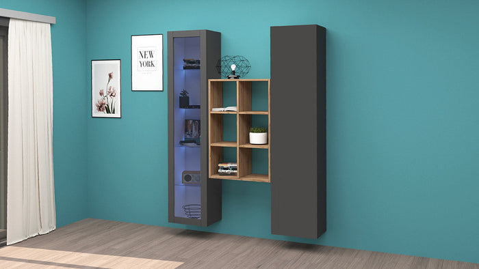 Parete Attrezzata Soggiorno 140x30x180 cm Maruska n°16 Grigio Antracite Opaco