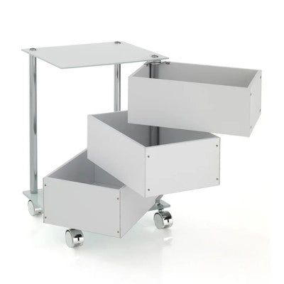 Carrello bagno trasportabile in acciaio cromato con 3 cassetti girevoli