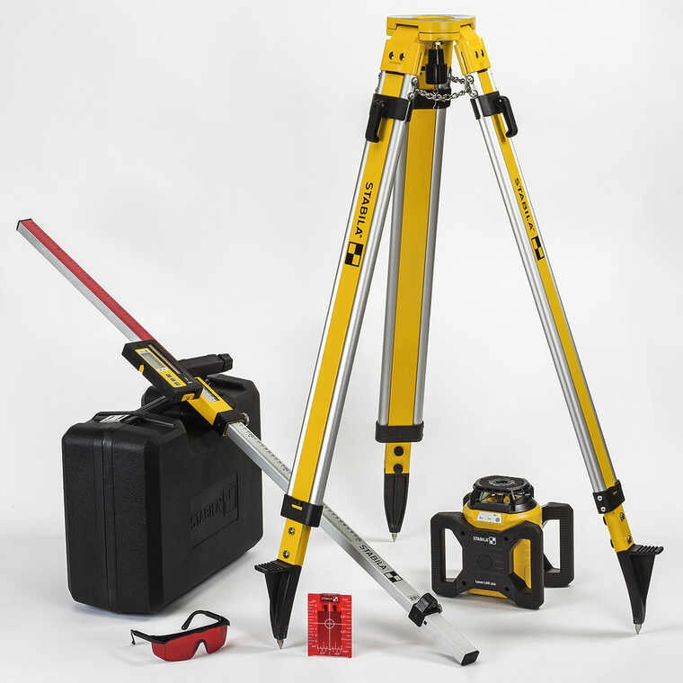 KIT LASER A ROTAZIONE AUTOMATICO LAR 160 SET 7 UNITA' +TREPPIEDI CON COLONNINA DI ELEVAZIONE + STADIA DI LIVELLAMENTO NL - STABILA