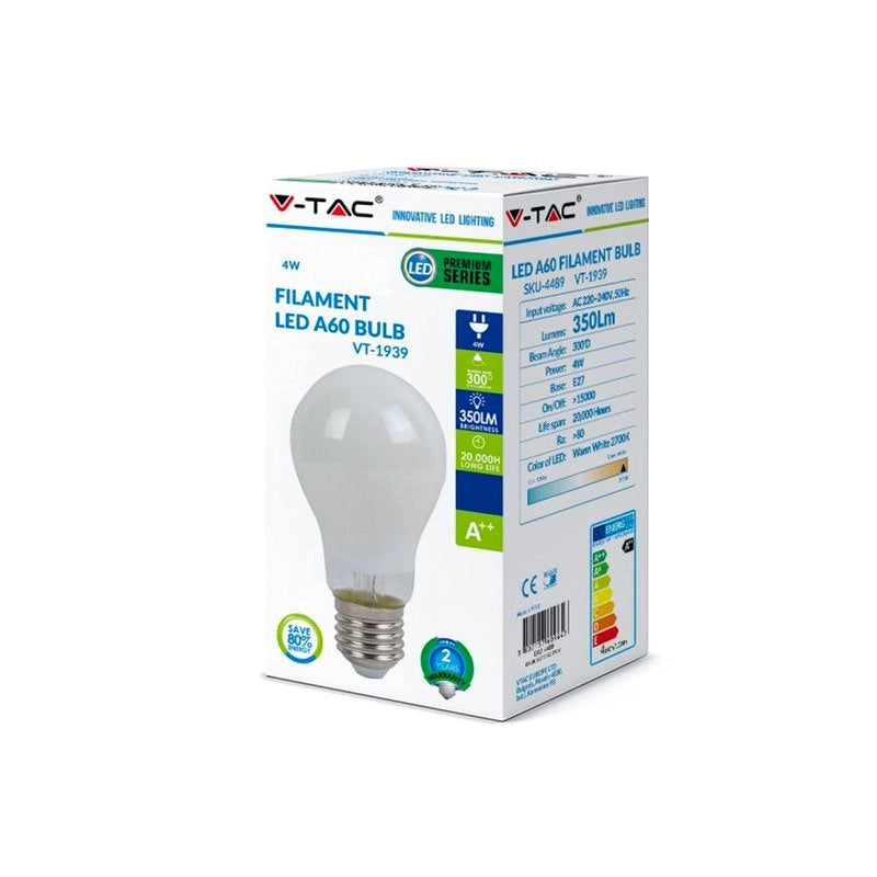 Lampada Led Con Filamento E27 A60 4W Freddo 6400K In Vetro Bianco 360 Gradi SKU-4491