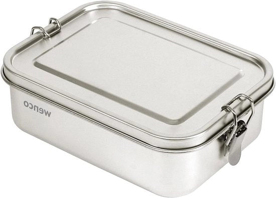 Lunchbox di acciaio inossidabile di alta qualità con 2 compartimenti - 850 ml (1 capacità netta) - impermeabile - resistente al lavastoviglie - inclusa guarnizione in silicone di ricambio - 185 x 14 x 5,5 cm - argento