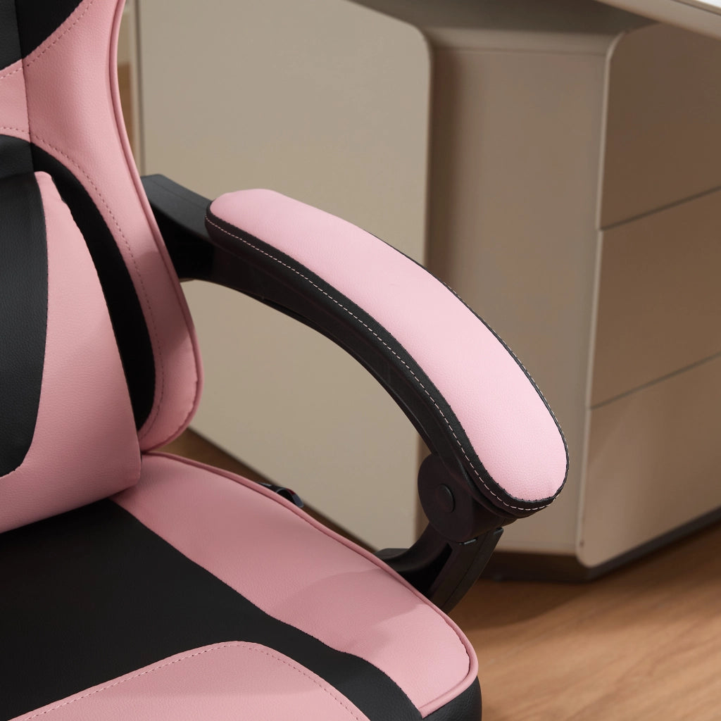 Sedia da ufficio con altezza regolabile e tasca portaoggetti sul retro; cuciture decorative in PVC rosa