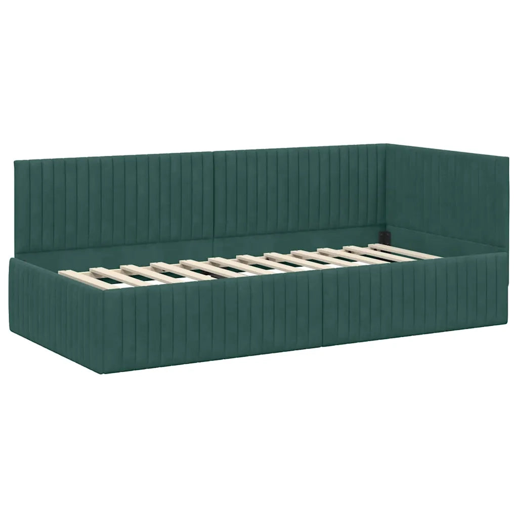 Cornice del letto ad angolo Verde Scuro 90 cm x 190 cm Velluto 42016258