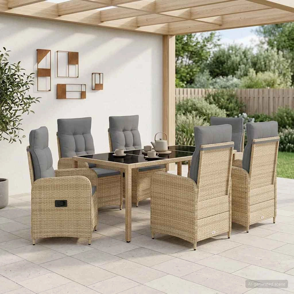 Set da pranzo per esterni 7 pz Beige e Grigio Chiaro polyrattan 3422342