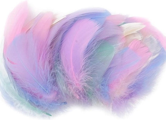 200 pezzi di piume artigianali blu bianco rosa - piume naturali morbide indigene per dromedari - coperture di lampade orecchini per matrimoni - festa a casa scatola