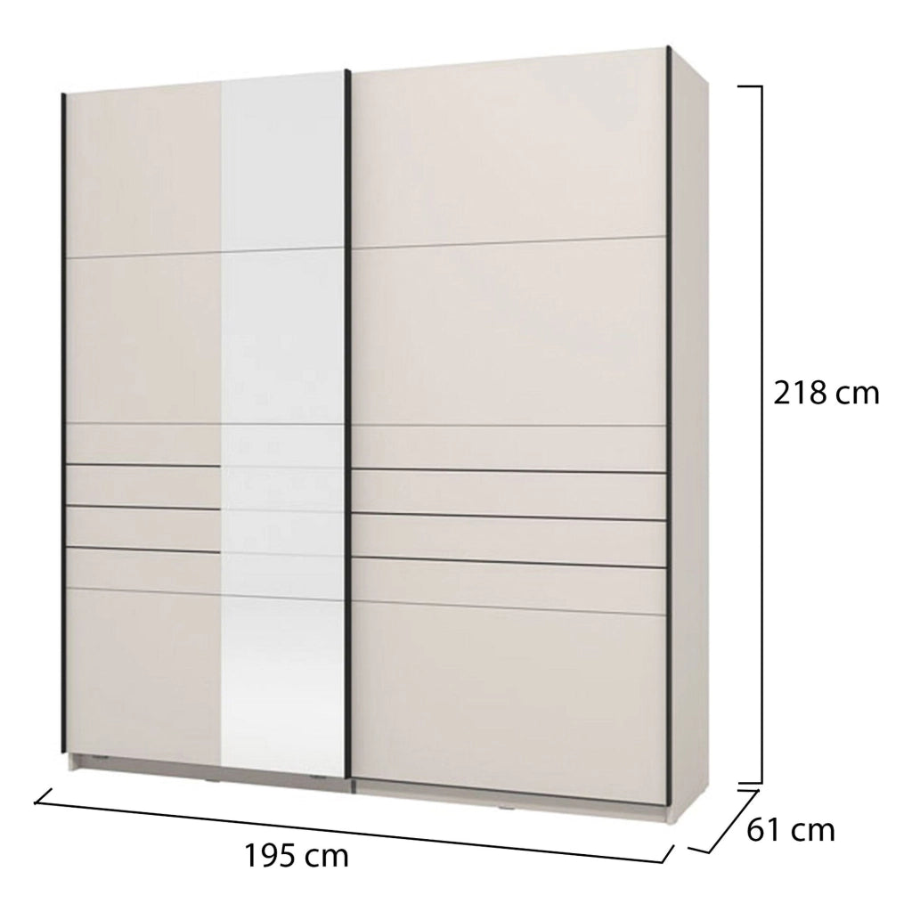 Armadio Camera da Letto Siri, Guardaroba Grande Appendiabiti, 195x217.5h cm Bianco Crema
