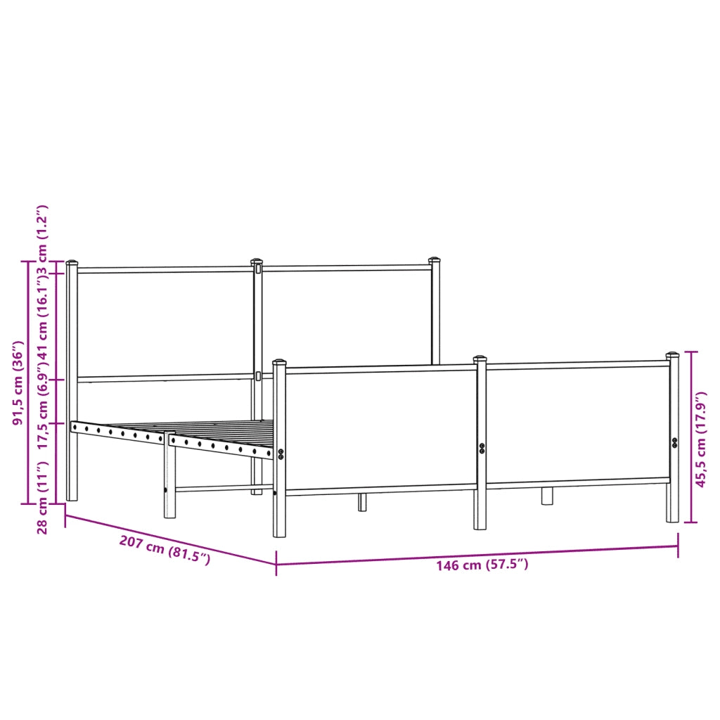 vidaXL Giroletto senza Materaso in Metallo Rovere Fumo 140x200 cm