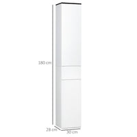 Mobile Bagno 2 Ante 1 Cassetto 30x28x180 cm in Legno Bianco