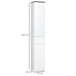 Mobile Bagno 2 Ante 1 Cassetto 30x28x180 cm in Legno Bianco