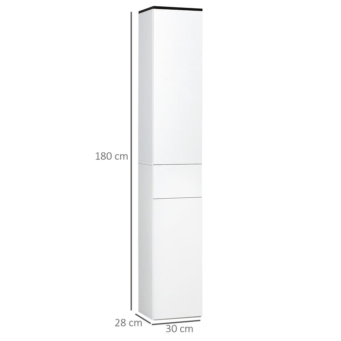 Mobile Bagno 2 Ante 1 Cassetto 30x28x180 cm in Legno Bianco