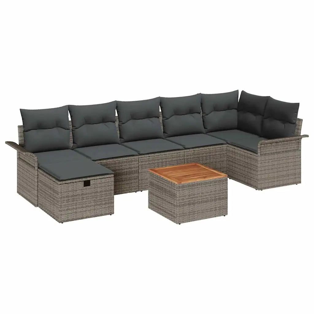 Set Divano da Giardino con cuscino 8 pcs Grigio Poly Rattan