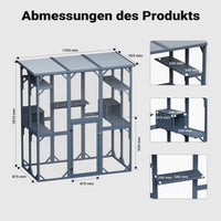 Recinto per gatti da esterno 1705 x 925 x 1810 mm, recinzione antifuga in legno con tetto in asfalto, diversi livelli, per giardino, balcone, terrazzo