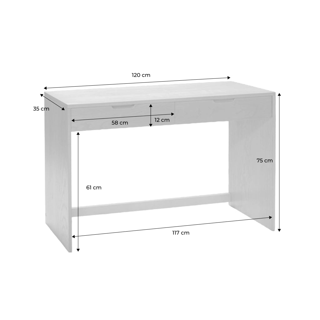 Consolle in legno 2 cassetti, 120cm, marrone naturale