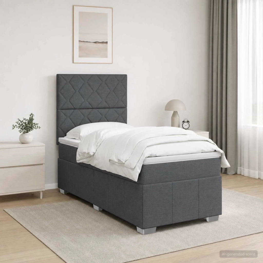 Letto Box Spring LED con Materasso Grigio Scuro 100 x 200 cm 3455543