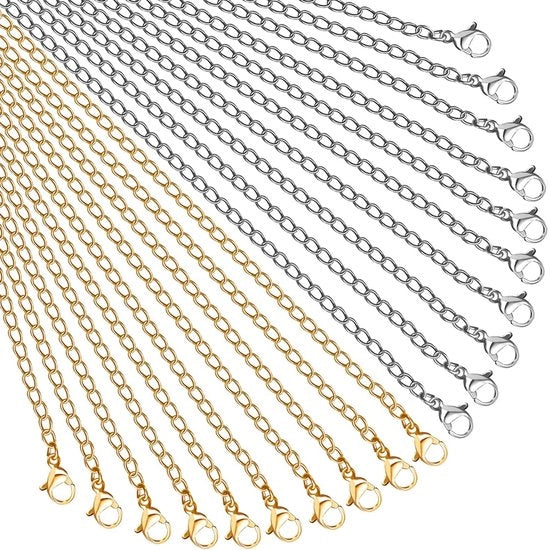 Catenelle in acciaio inossidabile 304 - 20 pezzi - 45 cm - per creare gioielli - catenelle a scatto - chiusure a forma di granchio - leggere e resistenti