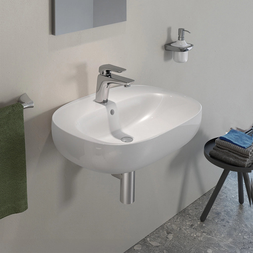 Lavabo ovale 60 cm sospeso bianco in ceramica Rak Illusion