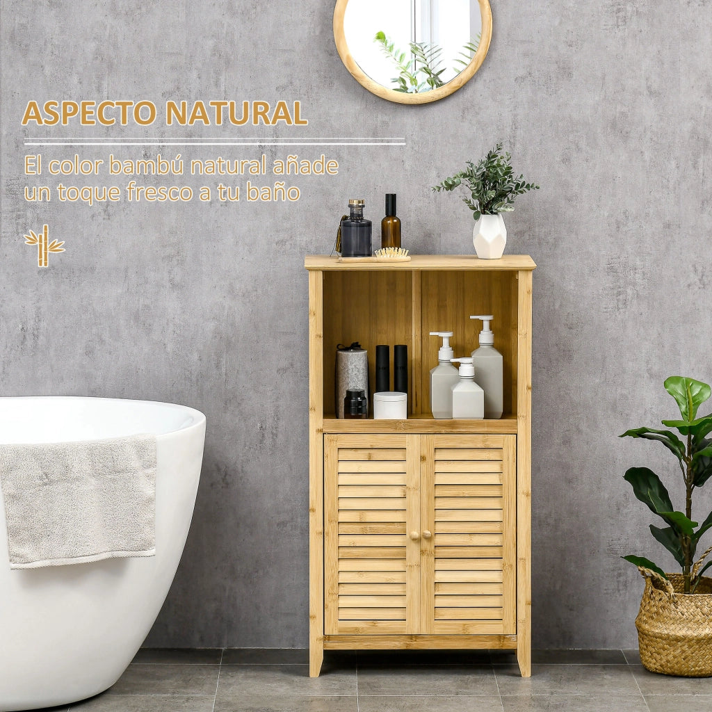 Mobiletto da bagno in bamb¨´ con ante e ripiano ¨C zephmum ¨C 50x25,5x92 cm naturale