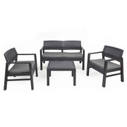 Trade Shop - Set Salotto Giardino Esterno Con Divano 2 Poltrone Tavolino Effetto Rattan Con Cuscini - Antracite