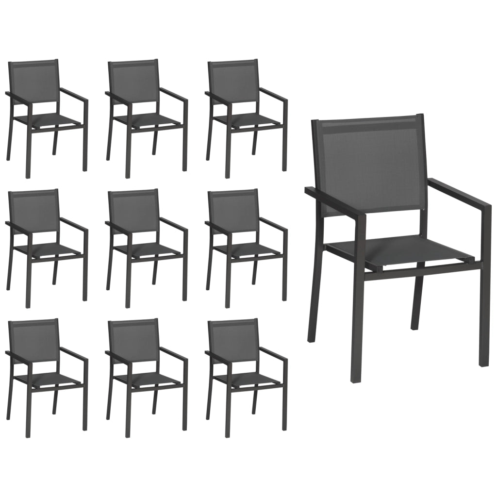 Set di 10 sedie in alluminio antracite - textilene grigio