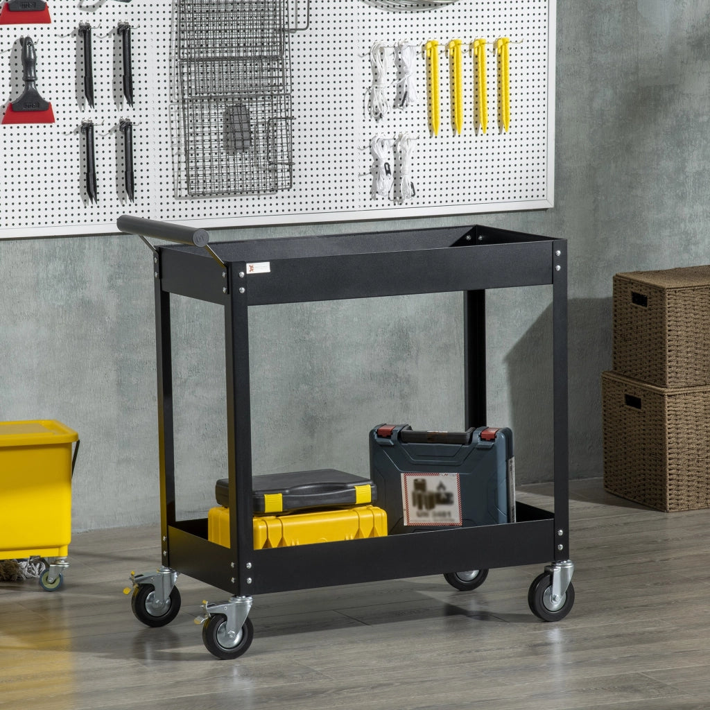 EasyComfort Carrello Porta Attrezzi a 2 Ripiani in Acciaio, 84.5x38x84cm, Nero