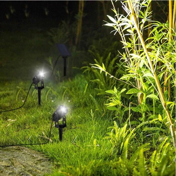 Doppi faretti solari 2 in 1 da attaccare o fissare - LUMISKY - ROUNDY - H27 cm - LED bianco freddo