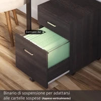 Schedario da Ufficio Cassettiera Per Scrivania in Legno, 2 Cassetti, Serratura con 2 Chiavi, Nero, 40x45x55.6cm