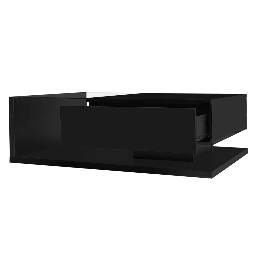 Tavolino da salotto moderno 105x55x32;5 cm in truciolare nero lucido con LED