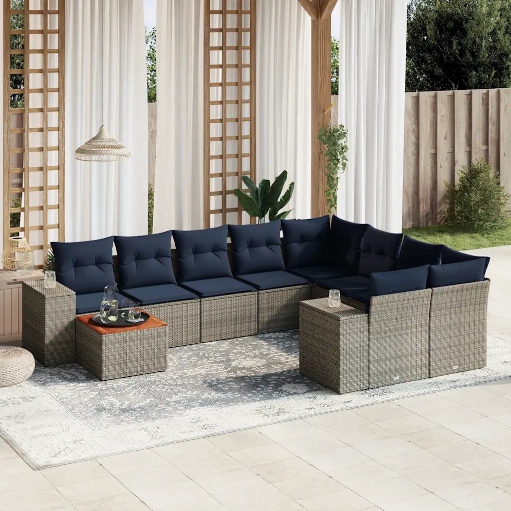 Set Divani da Giardino 10 pz con Cuscini Grigio in Polyrattan 3225613