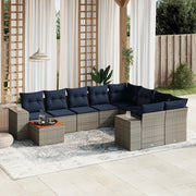 Set Divani da Giardino 10 pz con Cuscini Grigio in Polyrattan 3225613