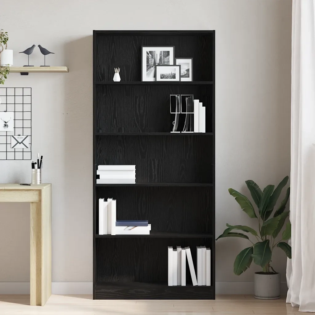 Libreria Rovere Nero 80x24x176 cm in Legno Multistrato 862456
