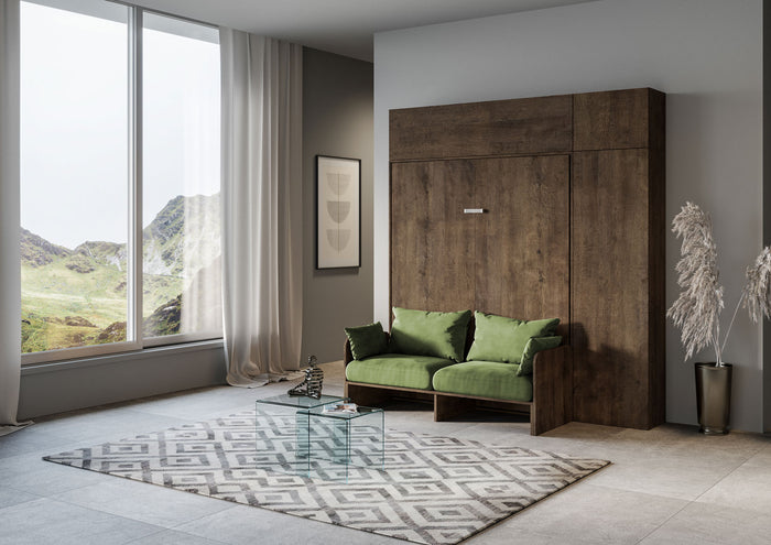 Letto Matrimoniale A Scomparsa 160 Kentaro Con Divano E Mobili Noce e Verde