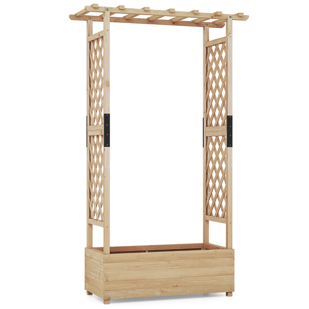 Fioriera rialzata da giardino con grigliato Fori di drenaggio, Aiuola verticale per piante rampicanti vite fiore Naturale 110 x 44 x 182 cm