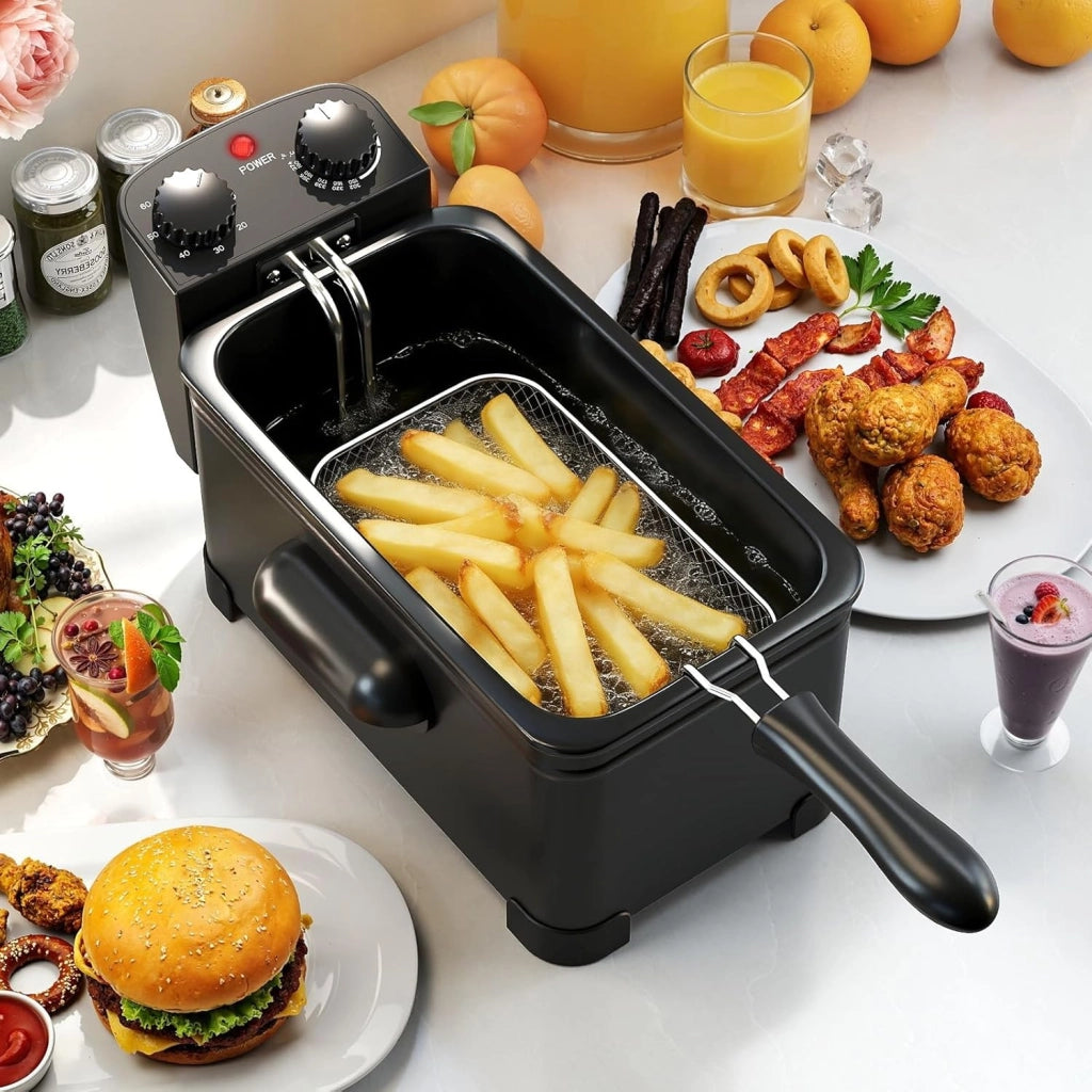 Friggitrice ad Olio 3 L, 1700W Friggitrice Elettrica Professionale con Cestello Estraibile, Coperchio con Finestra, Timer e Termostato Regolabile 149-190°C