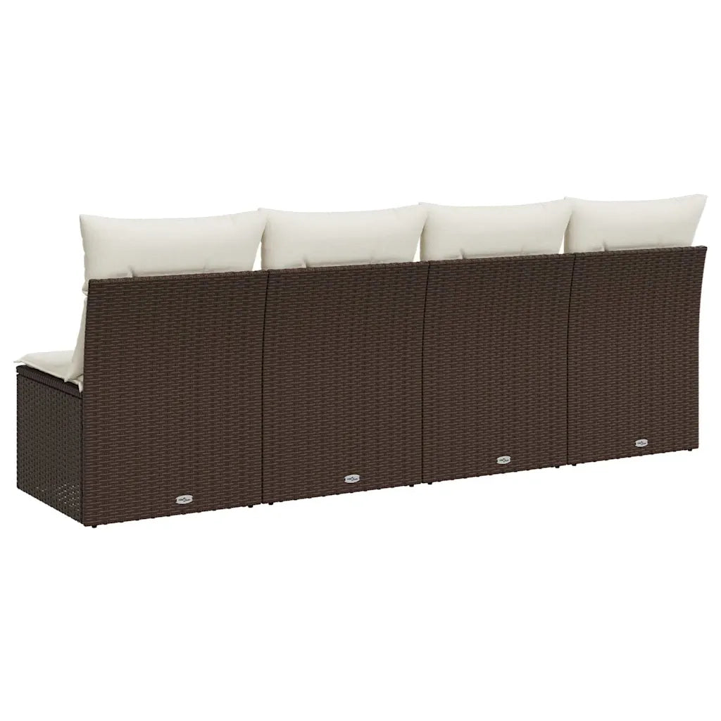 Divano da Giardino a 4 Posti-Sofa da giardino con Cuscini in Polyrattan Marrone
